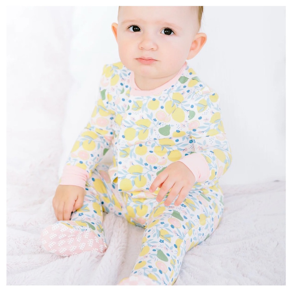 Magnetic Me - Floral/citrus Baby Onesie with Pink and Yellow Accents